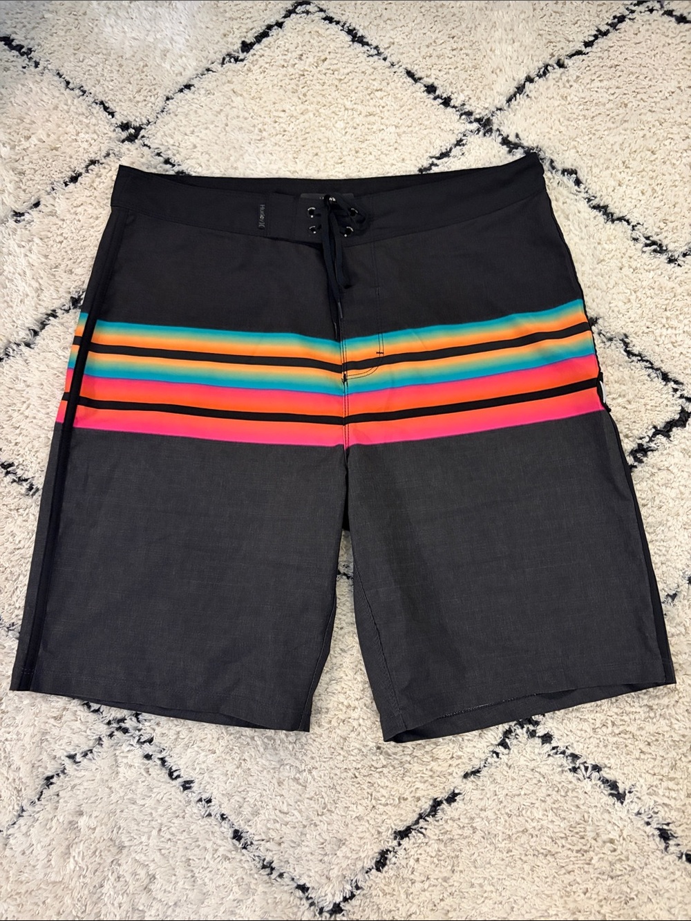 Hurley Black Board Shorts with Neon Stripe Accents